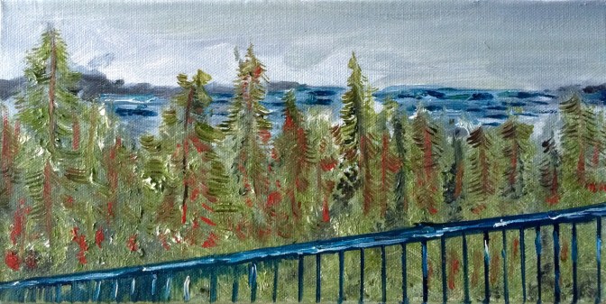 This was inspired by the view outside my balcony, looking out over the bay, just selecting parts of my view that I wanted to include in this oil painting. We haven't had rains in a long time. And two days of grey really did a lot for our plants; and did a lot to inspire me with different colours - more grey and muted - than I normally do.